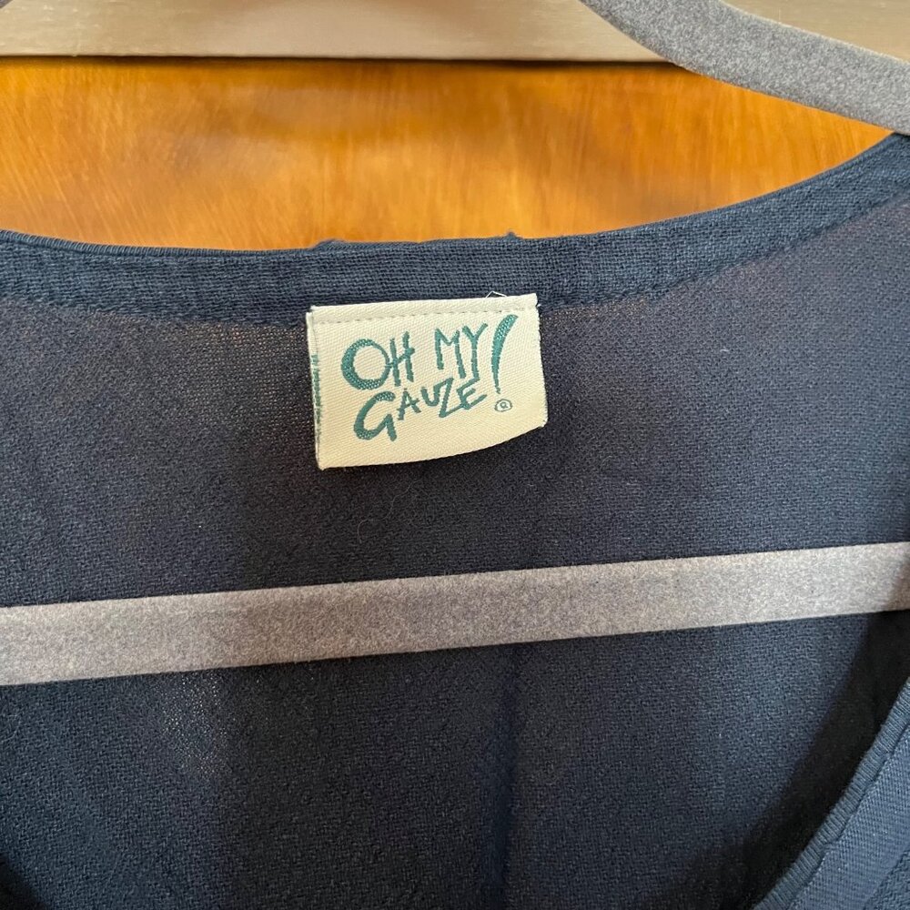 Oh My Gauze! Navy Blue Faith Tunic Top Pocket Asymmetrical Hem Size 1 Lagenlook - Picture 3 of 4